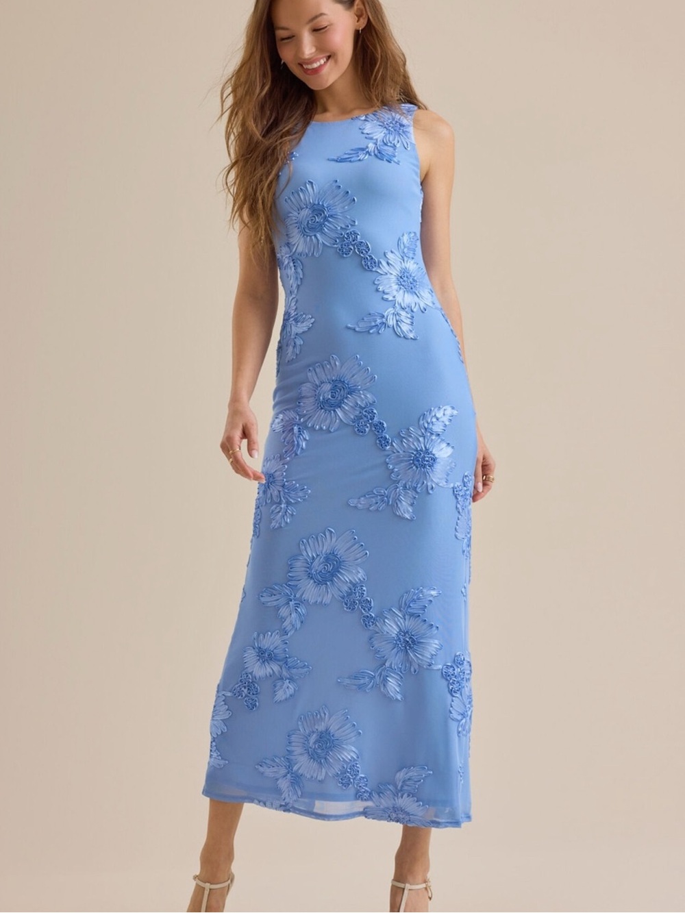 Altar'd State Periwinkle Floral Appliqué Sleeveless Maxi Dress